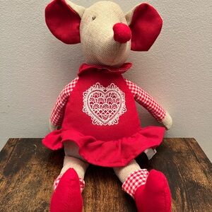 Valentines Day Bear Mouse Red Dress Gingham Burlap Linen Plush Stuff Animal New